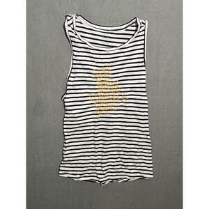 dip Women's L Striped Tank Top Embroidered Pineapple Sleeveless Casual Blouse